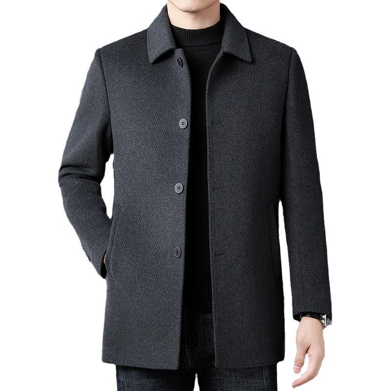 Men's Double-Sided Cashmere Wool Coat with Goose Down Liner - Business Casual Windbreaker for Middle-Aged Dads.