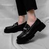 Classic Style Men's Leather Shoes 2022 Spring Autumn Solid Black Height Increased Loafer Shoes Metal Decoration Fashion Banquet