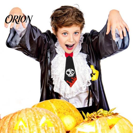 Halloween Cosplay Props Glitter Felt Tie, Skull Pumpkin Ghost Spider Bat Print Necktie Holiday Celebration Tie for Kids Adults, Adjustable Neck