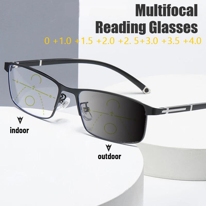 Business Multifocal Pochromic Reading Glasses for Men Quality Progressive Anti-Blue Light Fashion Eyewear Near-far Eyeglasses