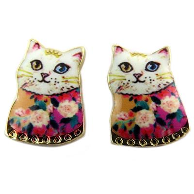 [P7005] - Ivory Pink 'Cats' Designer Earrings - 12x10 Mm