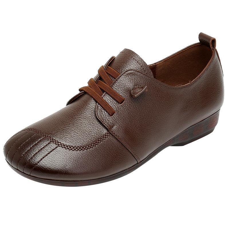 

2025 Весенняя женская обувь Ретро ручной работы из натуральной кожи Женские одинарные туфли Мягкая воловья кожа Женские повседневные туфли на плоской подошве 35 коричневый