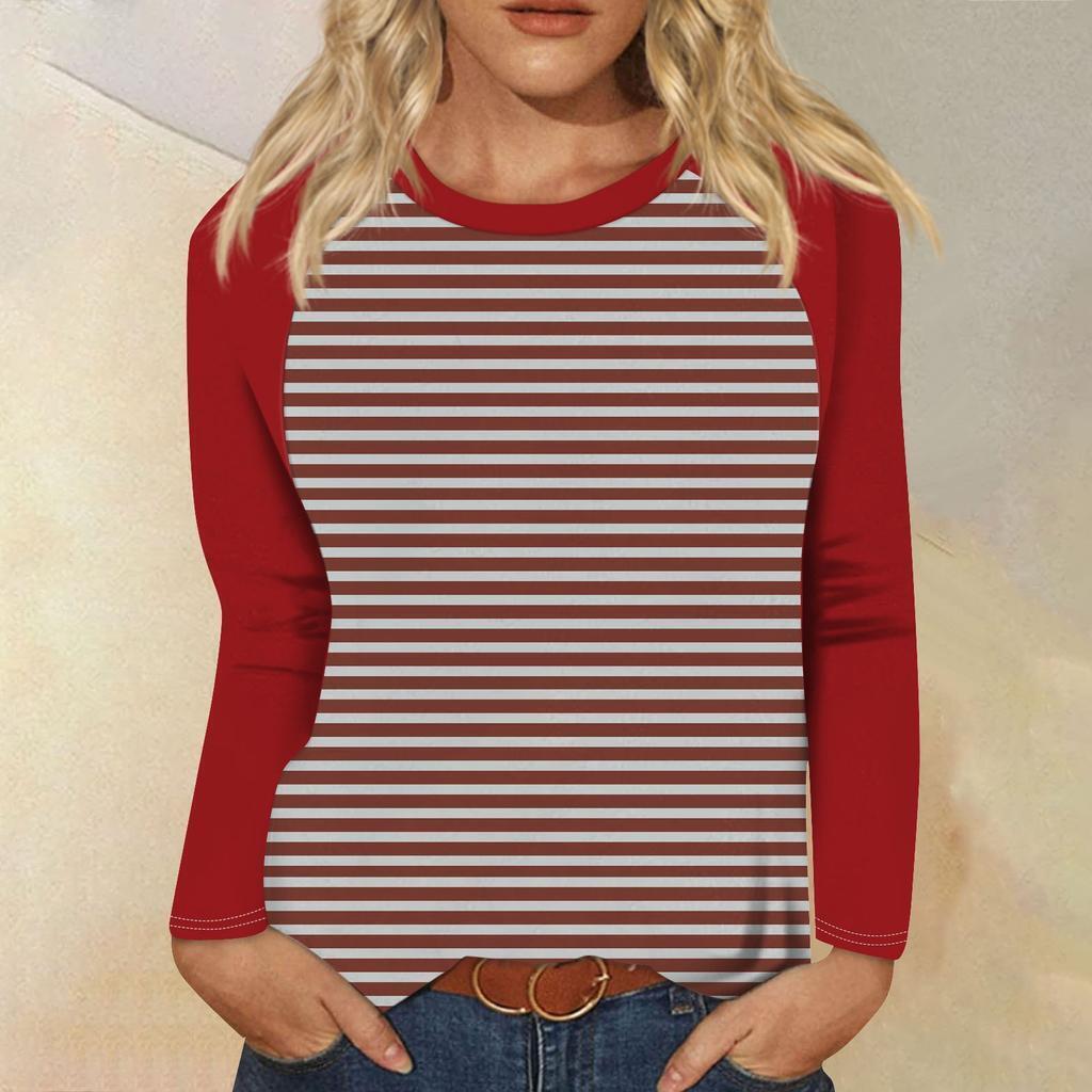 

Женские футболки с круглым вырезом, 3D-принтом, разноцветной полоской, в стиле пэчворк, модные, повседневные, с длинным рукавом 5XL