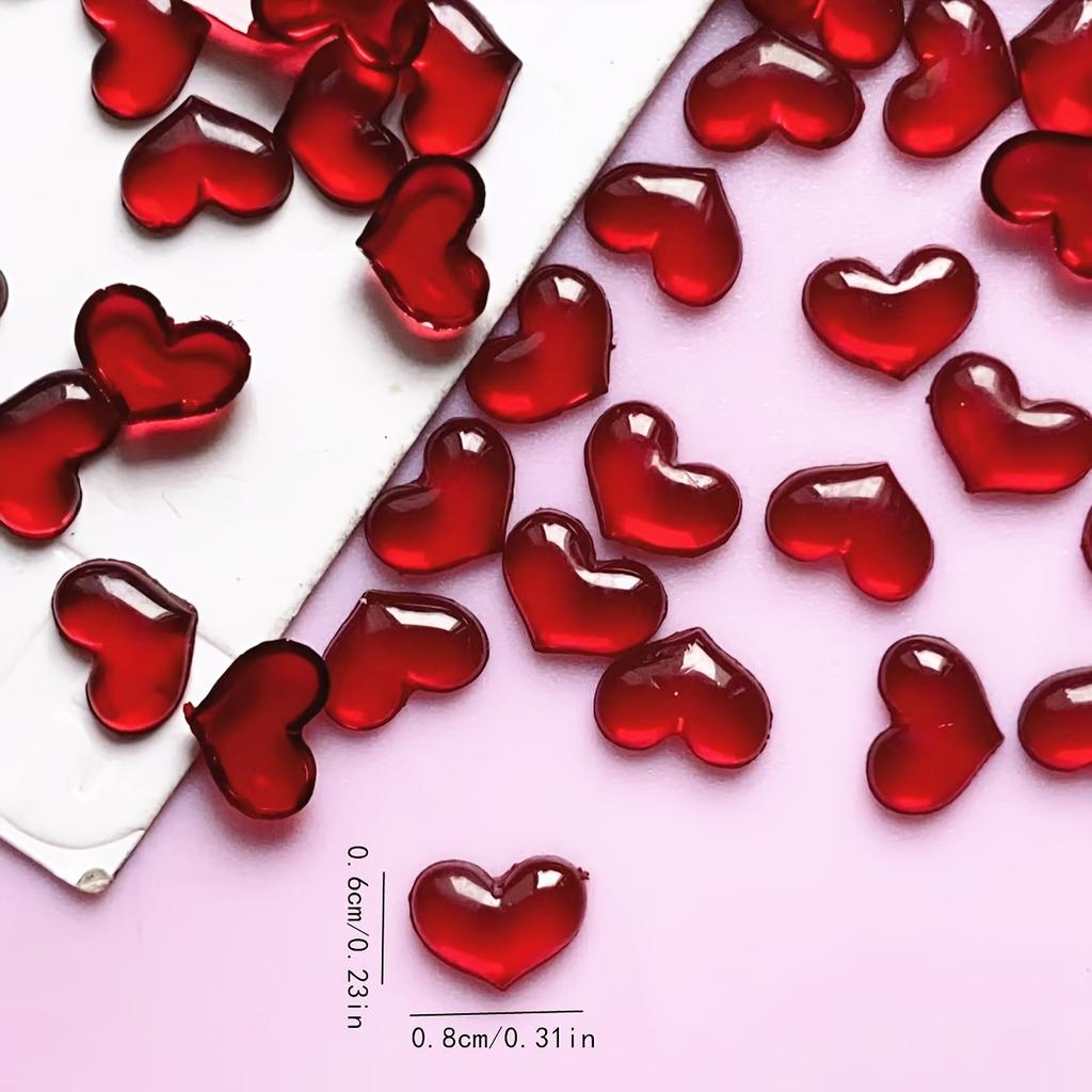 100pcs Valentine's Day 3D Red Heart Nail Charms - Scent-Free, DIY Manicure Decorations for Hands & Feet