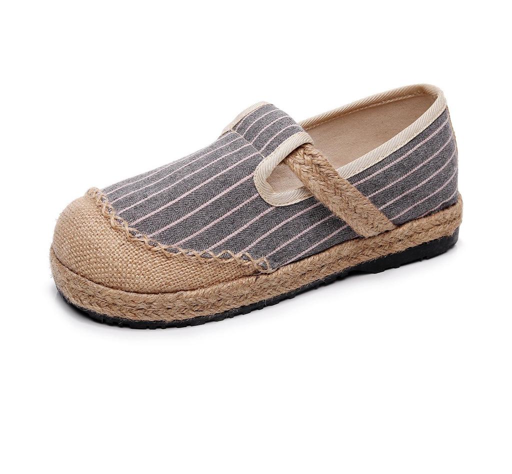 2025 Women’s Trendy Slip-On Shoes: Spring & Fall Vertical Stripe Cotton-Linen, College Style, Round Toe Hemp Design