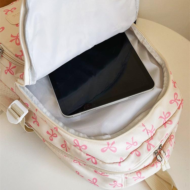 Korean Fashion Bow Print Women Fashion Backpack Lightweight Simple Student Schoolbag Female Bag Set Three-Piece