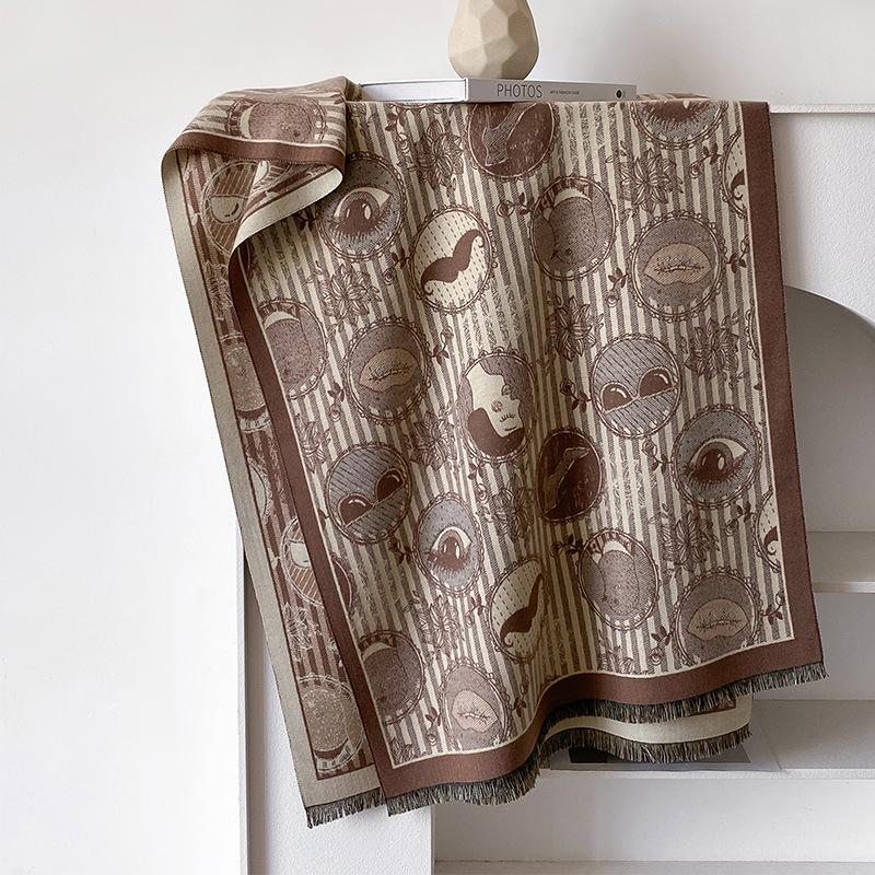 

Имитация кашемира Эйфелева башня Ретро стиль Текстурная печать Двусторонний Теплый Шарф Шаль 185cm светло-коричневого