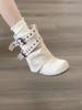 Mori stacked heightening JK belt buckle boots new thin round head with skirt versatile Birkenstock short boots women