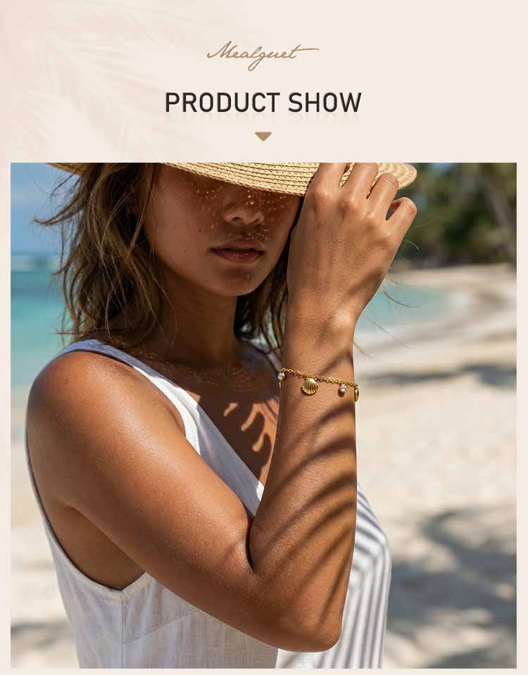 Shell Zirconia Bracelet for Women Waterproof Non-Tarnish Stainless Steel Adjustable Summer Beach Fashion Jewelry