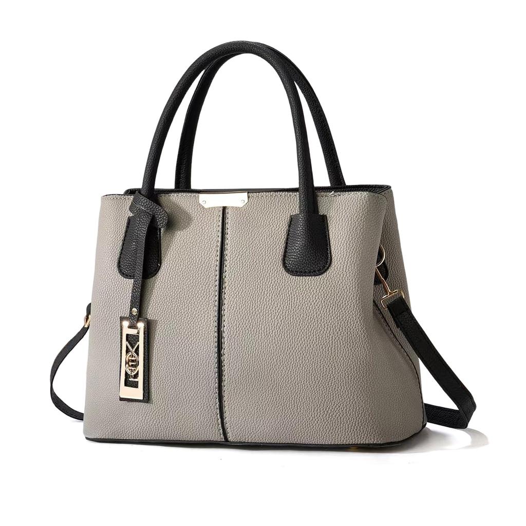 NICOLE & DORIS Women's 2-Way ShoulderCrossbody Bag, Large Capacity, Waterproof, Divided, Studs on the Bottom, Charm Included, Solid PU Leather,