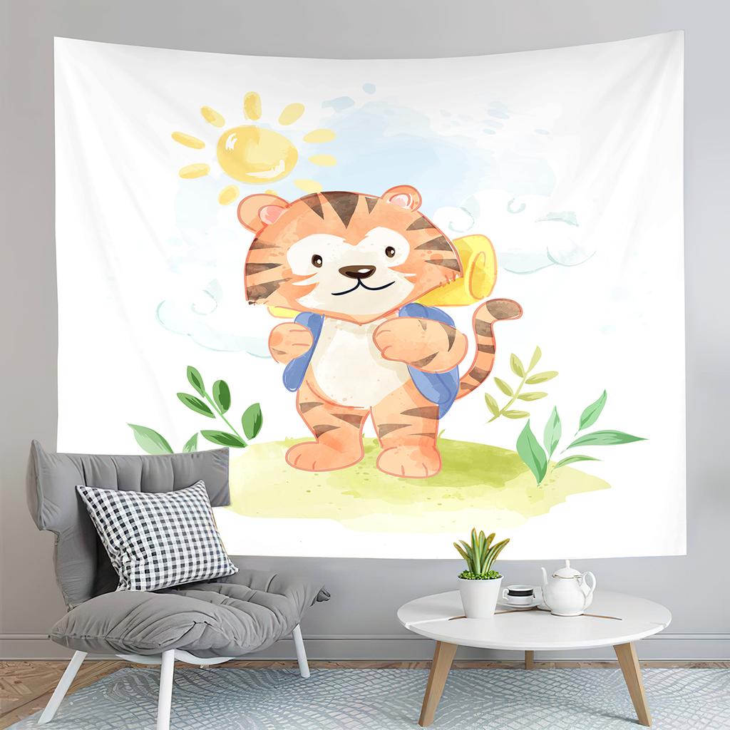 Cartoon Tiger Tapestry Cute Big Eyes Pink Paws Tiger Cub Tapestry Art Home Living Room Bedroom Decor Tapestries for Girls Boys