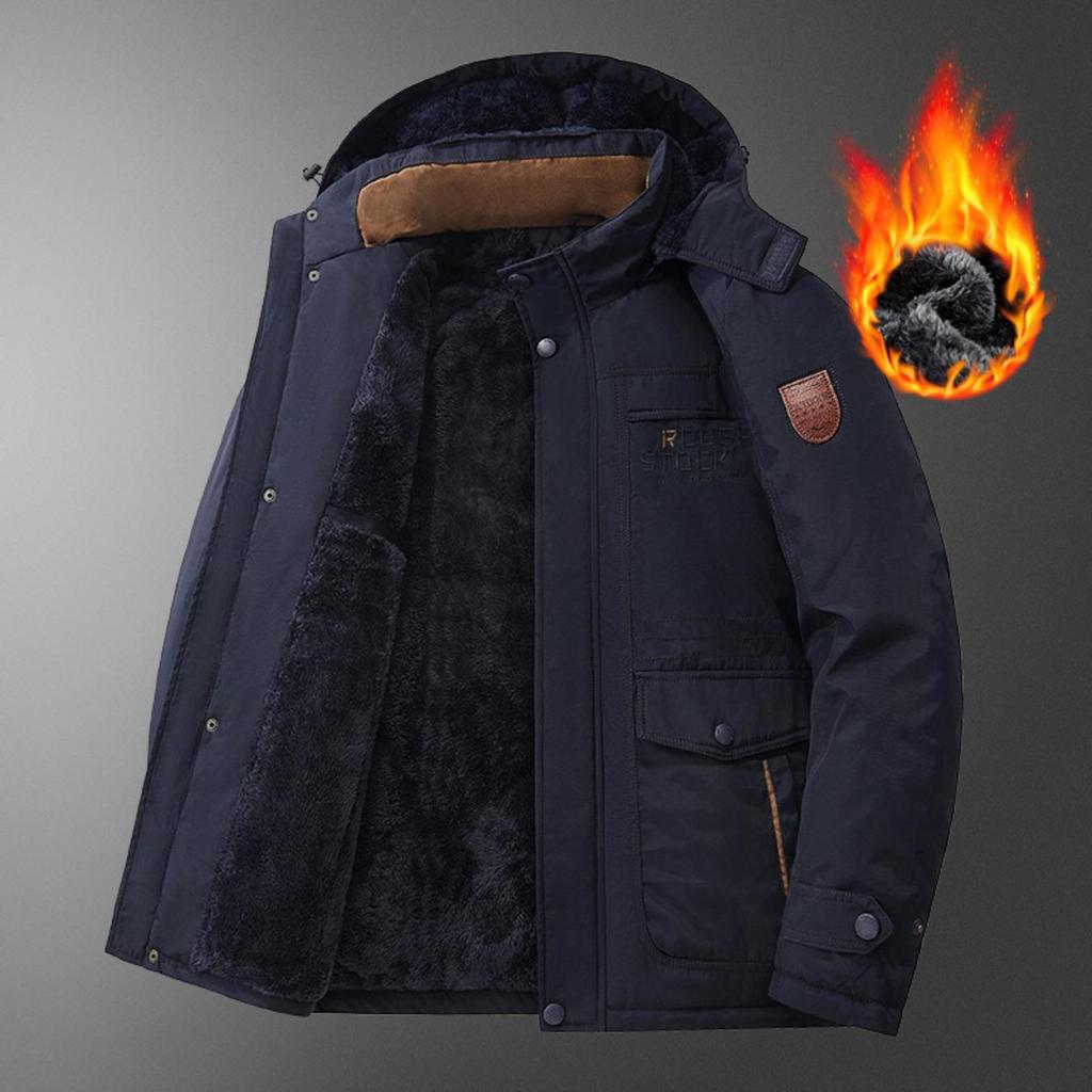 Herren Winterjacke mit Kapuze, dicker Parka-Mantel mit Fleece-Futter und mehreren Taschen