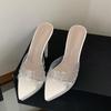 Summer Fashionable Pointed-toe Platform Slides  Versatile Rhinestone Sandals With Transparent Straps