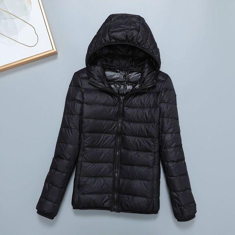 Light down jacket women's short stand-up collar hooded fashion autumn and winter thin large size women's clothing slim-fitting portable jacket
