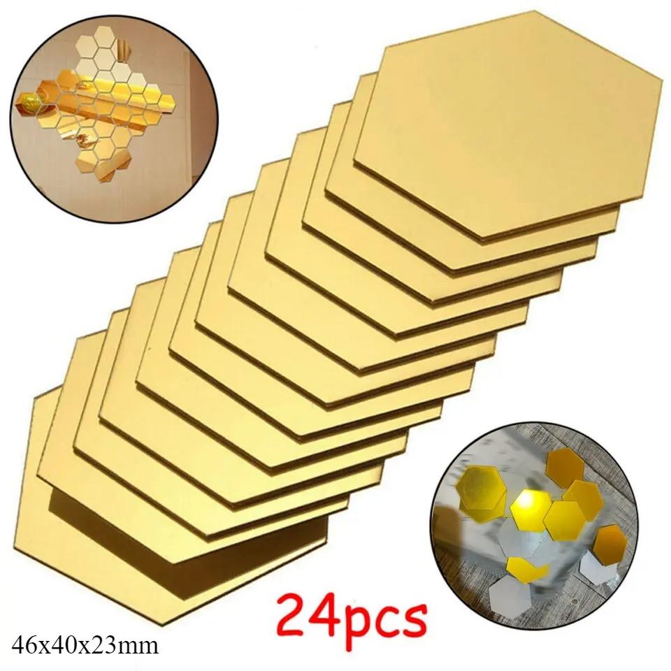 

24PCS Mini Hexagon Mirror Wall Decals Self Adhesive Solid Stickers Home Art Bedroom Decor Gold Silver Waterproof Self Adhesive зелений