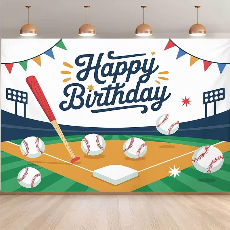 

2D Baseball Happy Birthday Backdrop Kids Sports Theme Photography Background 47.2x31.5inch/120*80cm