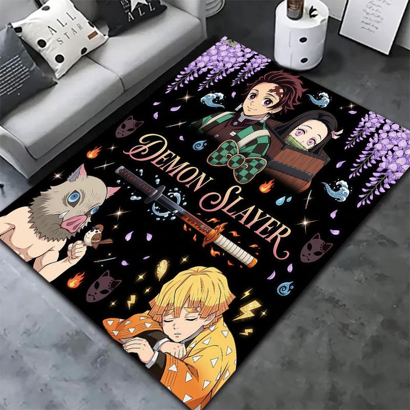 Tappeto Demon Slayer per Soggiorno Camera da Letto Casa Decorazione Divano Gioco Bambini Tappetino Antiscivolo per Pavimento