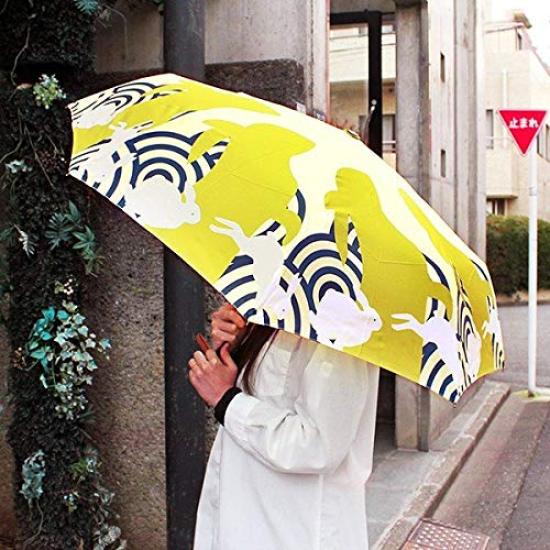 Hokusai Graphic Folding Umbrella for 95cm Pattern Textile Inaba no White Oak Women, [Japanese Tri-Folding Umbrella, Shirousagi]