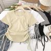 2025 Summer Korean Style Women's Slimming Drawstring Waist T-Shirt