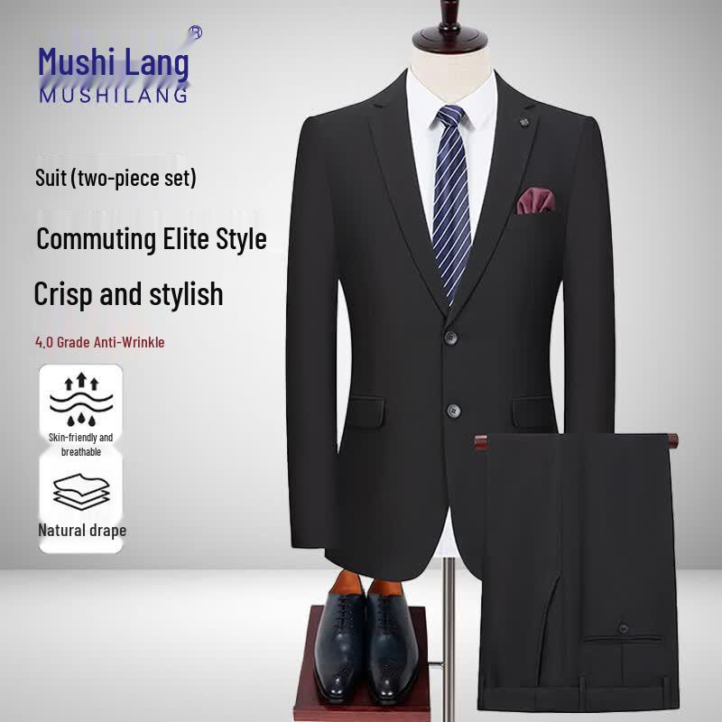 MUSHILANG Men s Slim Fit Business Casual Suit Set XL (180)
