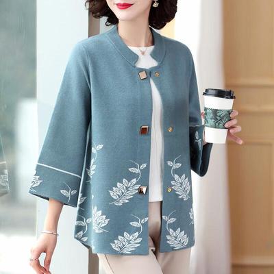 Women's Spring Floral Seven-Sleeve Knit Cardigan