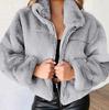 Winter Women's Warm Jacket Zipper Cardigan Faux Fur Long Sleeve Stand Collar Plush Coat for Female