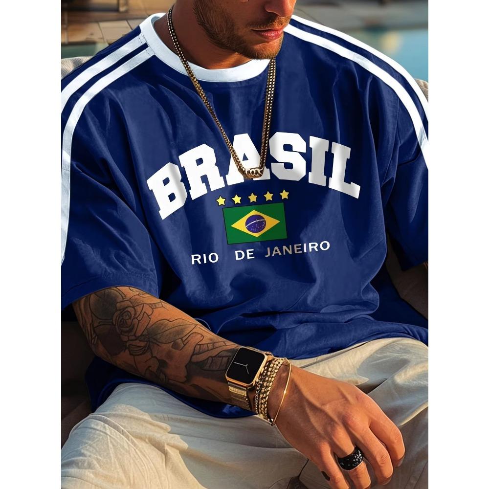 ETST 03 2025 Zomer Nieuw Vijfsterren Brazili&euml; Print T-shirt Voor Mannen Korte Mouw Ronde Hals T-shirts Vintage Casual Sport Mesh Jersey Oversized Tops XL