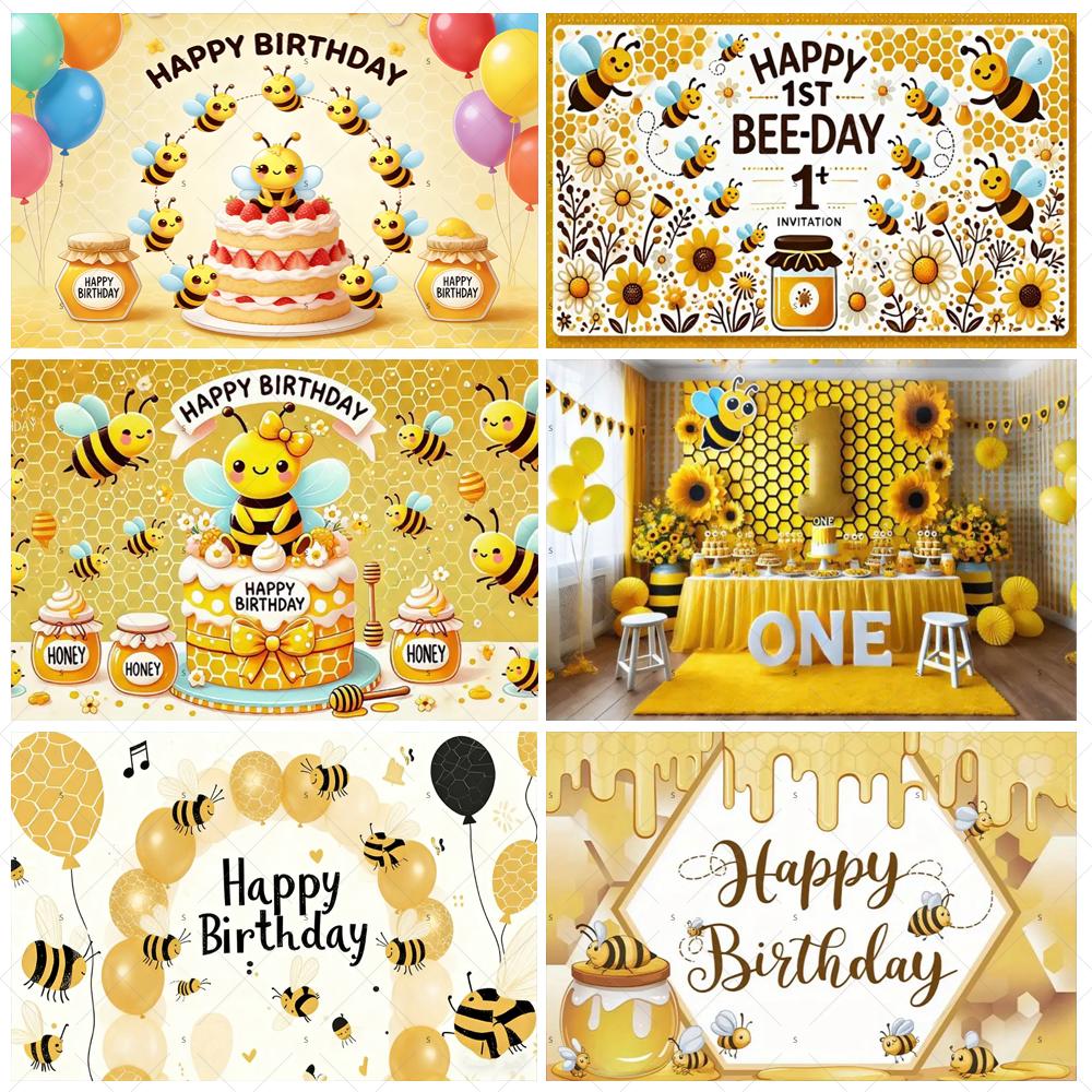 Cartoon Little Bee Theme Background Kids Birthday Party Decoration Honey Sunflowers Daisy Backdrop Newborn Baby Shower Supplies
