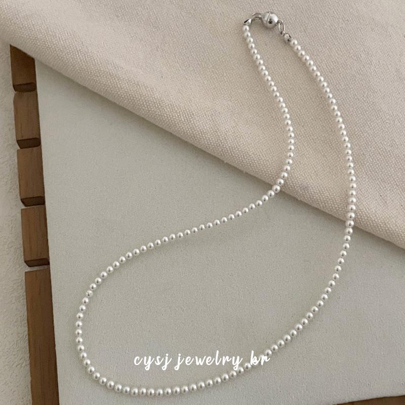 Cui Yan S925 Sterling Silver Korean Style Pearl Magnetic Clasp Necklace for Women - Elegant Versatile Clavicle Chain