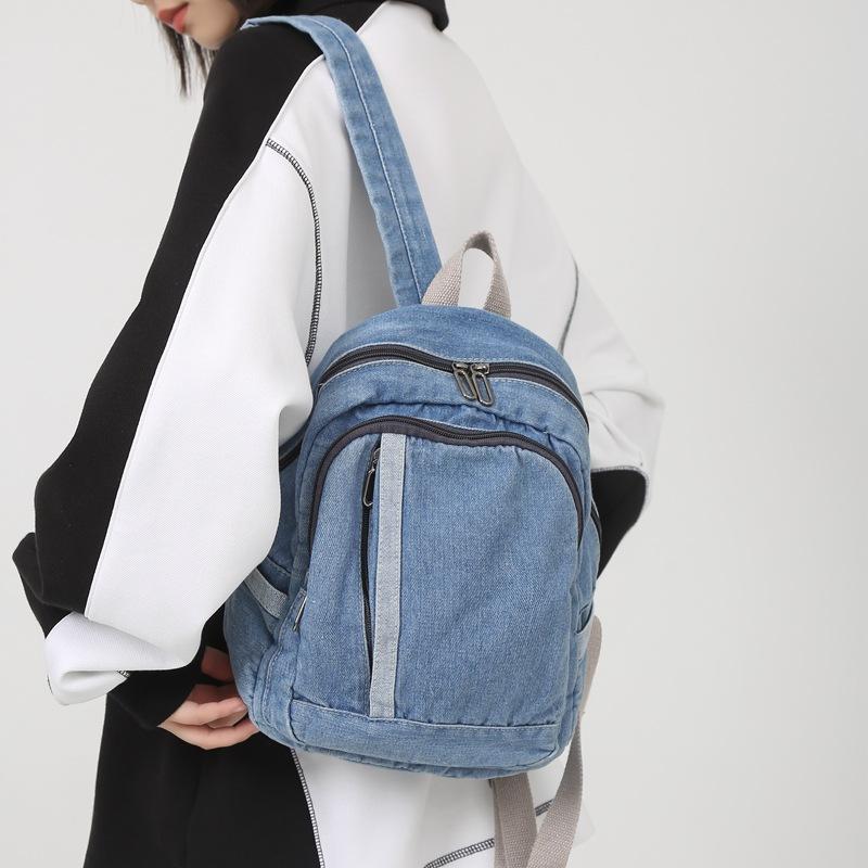 Washed Denim Literary Small Backpack Female Fashion Student Schoolbag Simple Canvas Travel Small Backpack Female
