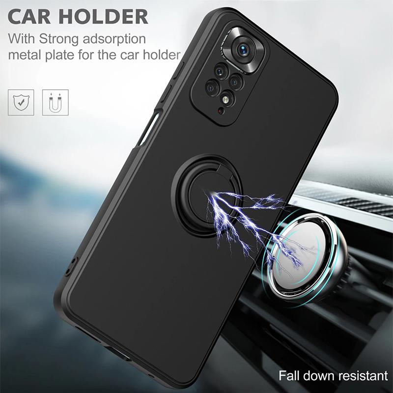Liquid Silicone Ring Holder Soft Phone Case For Redmi Note 12 Pro 11 10 S 9S 9 Shockproof Back Cover For Xiaomi 11T 12T Pro Lite