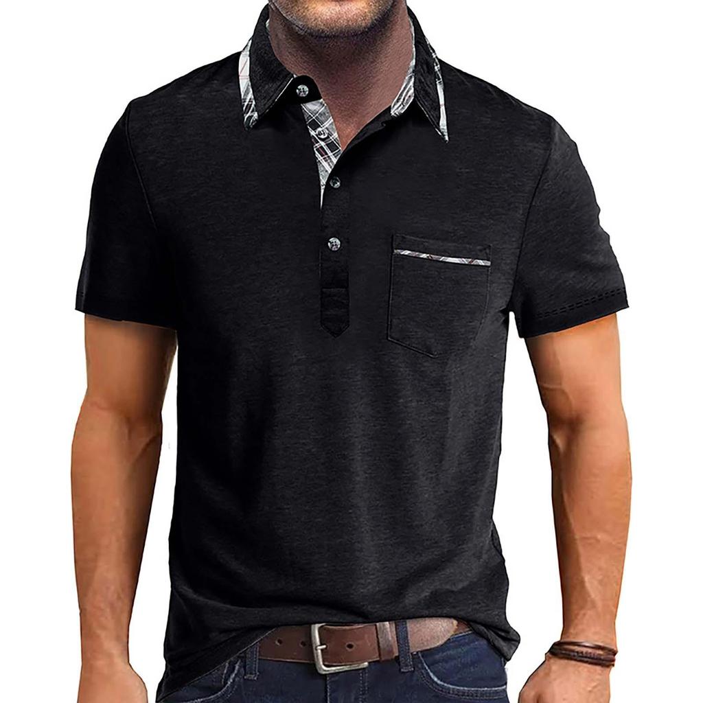 Maglietta casual a maniche corte con colletto a revers da uomo, scollo rotondo