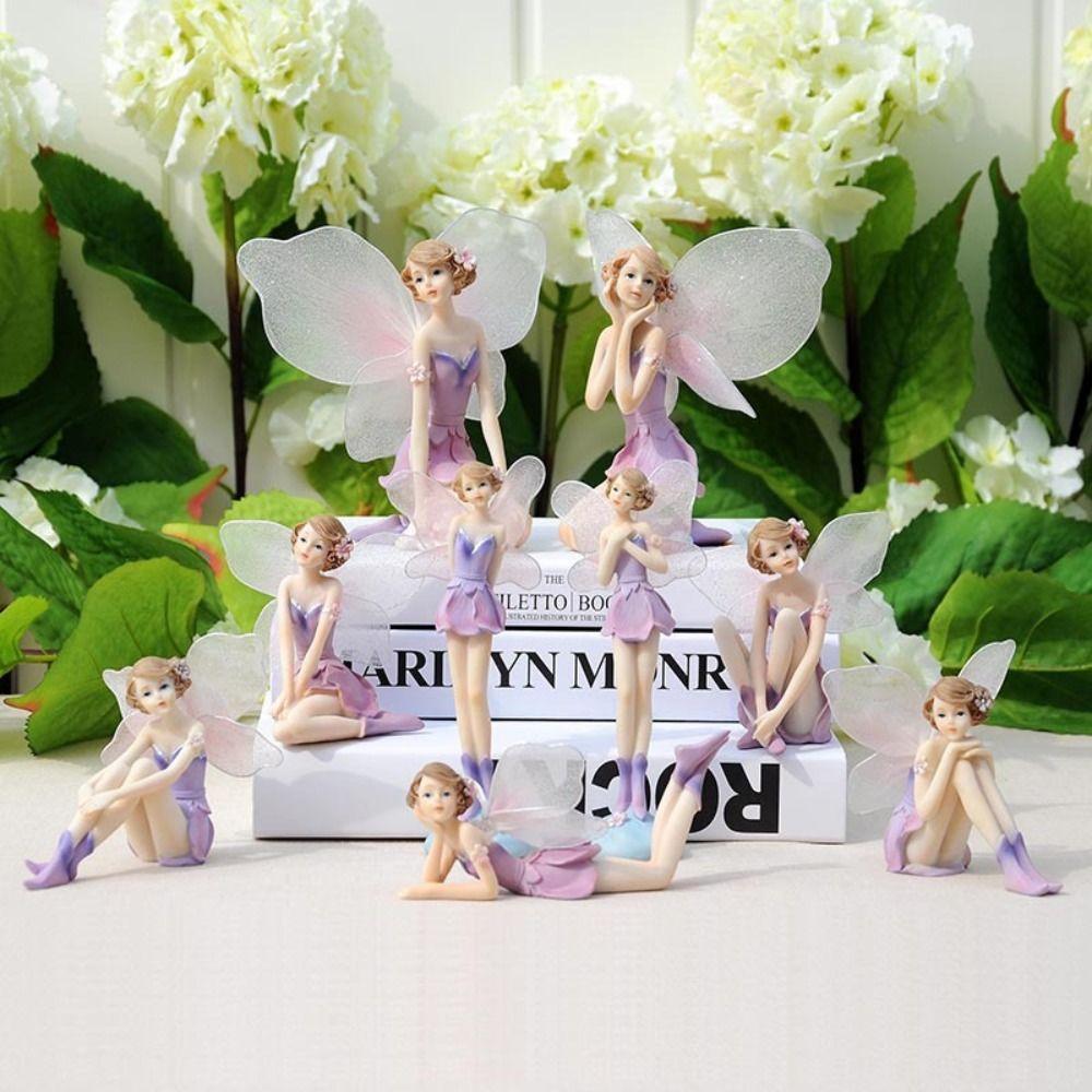 Winged Fairy Girl Miniature Resin Angel Flying Miniature Crafts Flower Fairy Figurine Desktop
