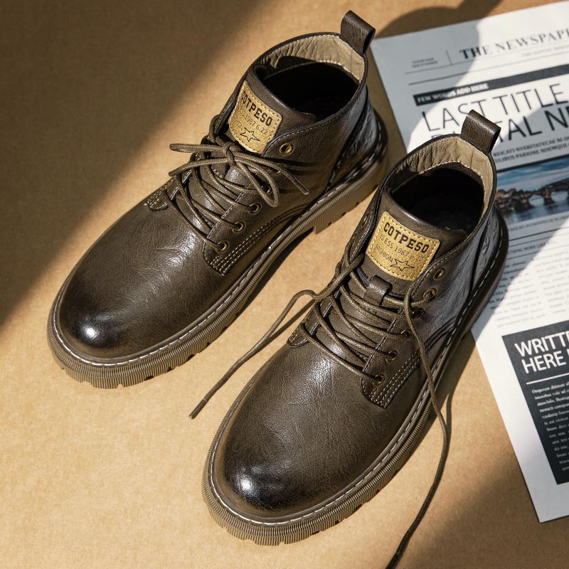 Fashion Round Toe Side Zipper Punk Boots British Style Mens High Top Shoes New Arrival Motorcycle Boots Simple Leather Ankle Boots Botas