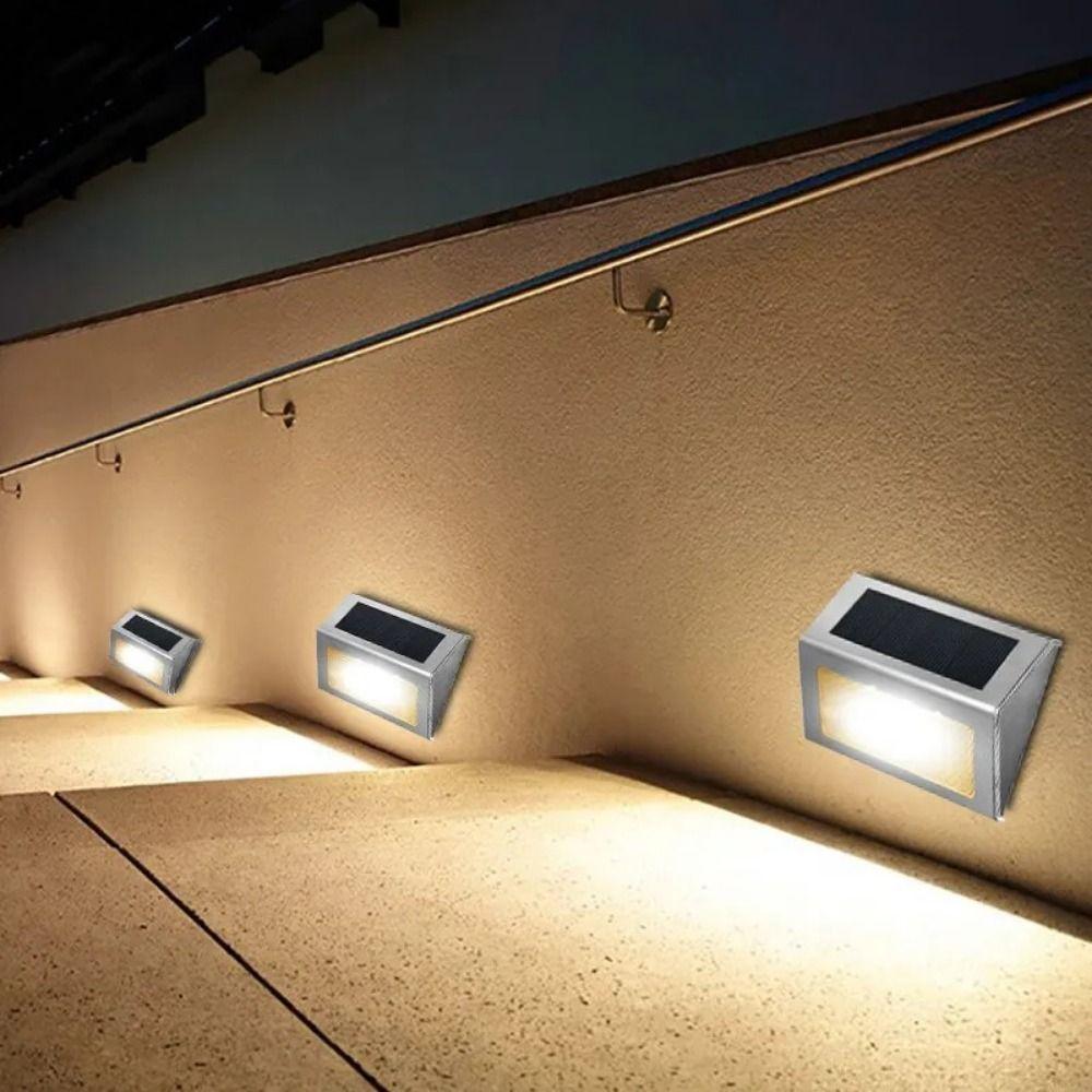 2Pcs White/Warm Light Stainless Steel Stair Lamp Energy Saving Solar Deck Lights  Fence Wall