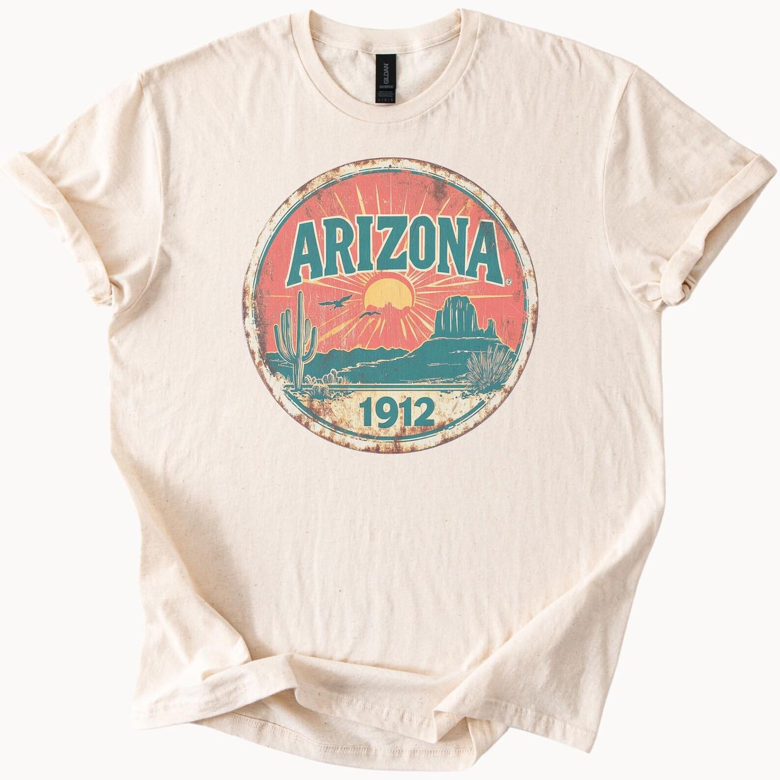 Arizona Desert Sunset Graphic Tee Arizona State 1912 Cactus Monument Valley Western Nature T Shirt Southwest Souvenir Desert Shirt 140