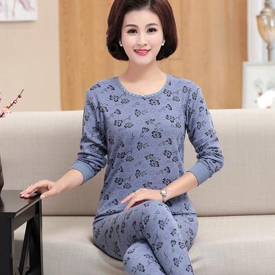 Printed 100% Cotton Middle Aged Mother Pajamas Set  Long Sleeve Autumn Winter Home Suit Women Bottoming Clothes