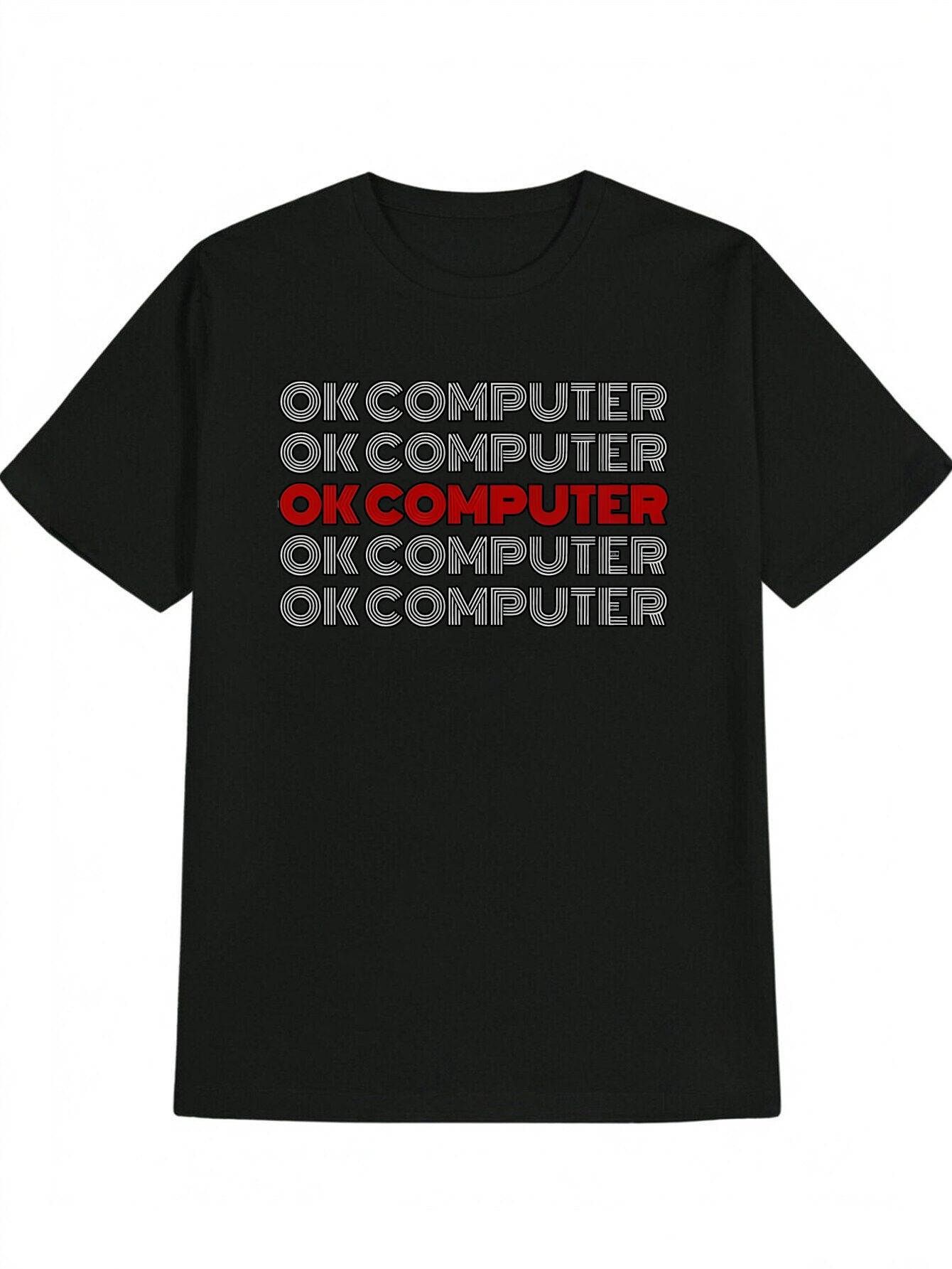 

Casual Graphic T-shirt with Bold OK COMPUTER Letter Print - Black/White/Red Color Options XL