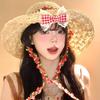 Handmade Straw Sun Hat With Extended Brim And Ribbon Tie For Outdoor Sunshade