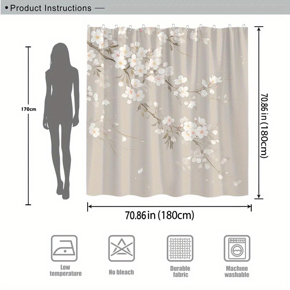 Cherry Blossom Shower Curtain Soft Pink White Beige Background Polyester Machine Washable With 12 Hooks For Bathroom Decor