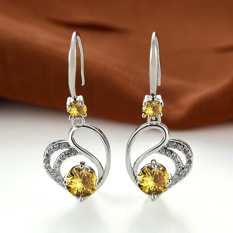 Popular red diamond love medium and long earrings pendant heart-shaped earrings women's Korean version of exquisite jewelry