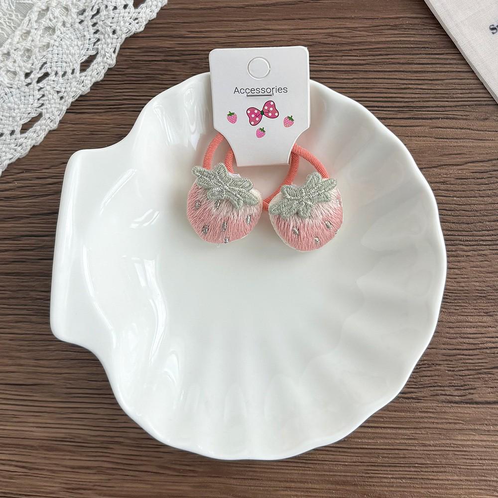 Korean Pink Strawberry & Mushroom Embroidered Lace Hair Clip for Girls