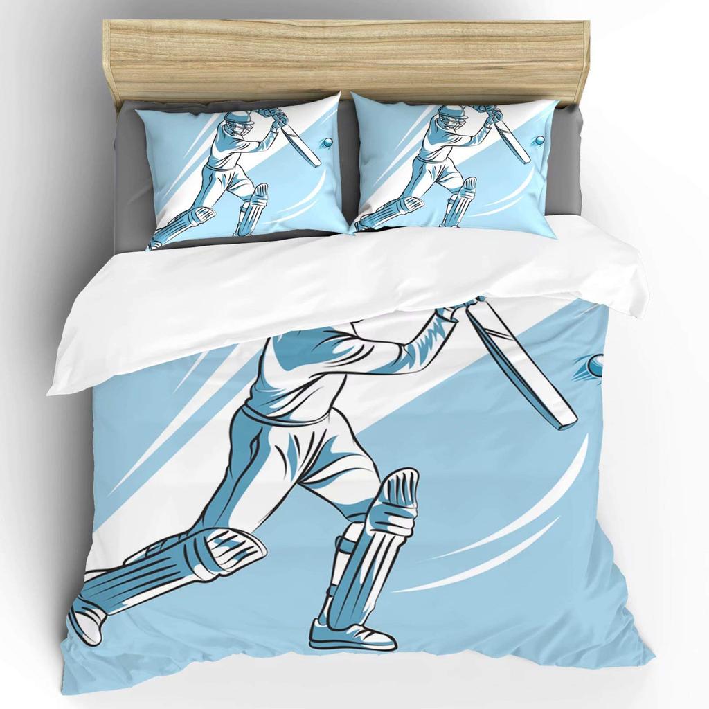 Cricket Duvet Cover Set Abstract Sports Pattern Bedding Set Microfiber Player Playing Game Of Cricket Double Queen Quilt Cover
