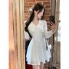 Double-layer Sleeve Throbbing Small White Dress Lace Long-sleeved Shirt Dress French Stunning White Spring and Summer Skirt To Wear