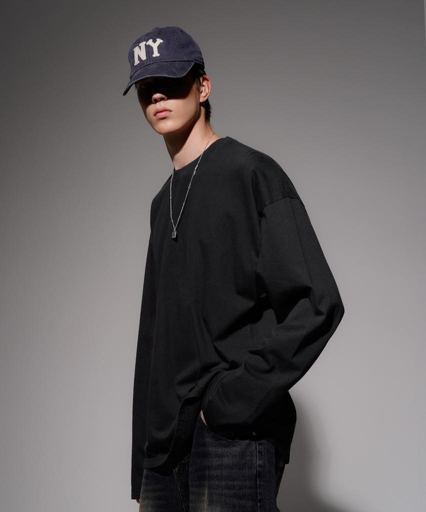 EZKATON New Season Pigment Long Sleeve T-Shirt Black Kmlt6811