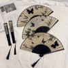 Wooden Handle Hand Fold Fan Vintage Classical Dance Fan Summer Cooling Bamboo Fan  Dance Props