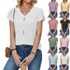 Women's Fashion V-neck T-shirt Court Lock Hollow Short-sleeved Casual Tops