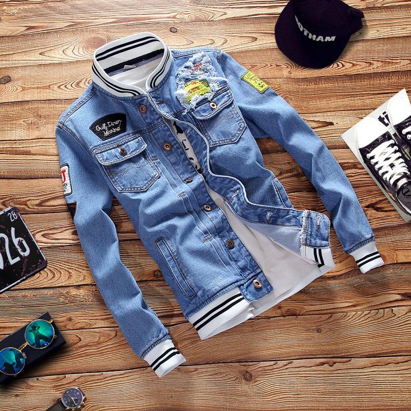 Spring And Autumn New Denim Jacket European And American Trendy Brand Large Men S Stand Up Collar Top Men S Denim Jacket S синий