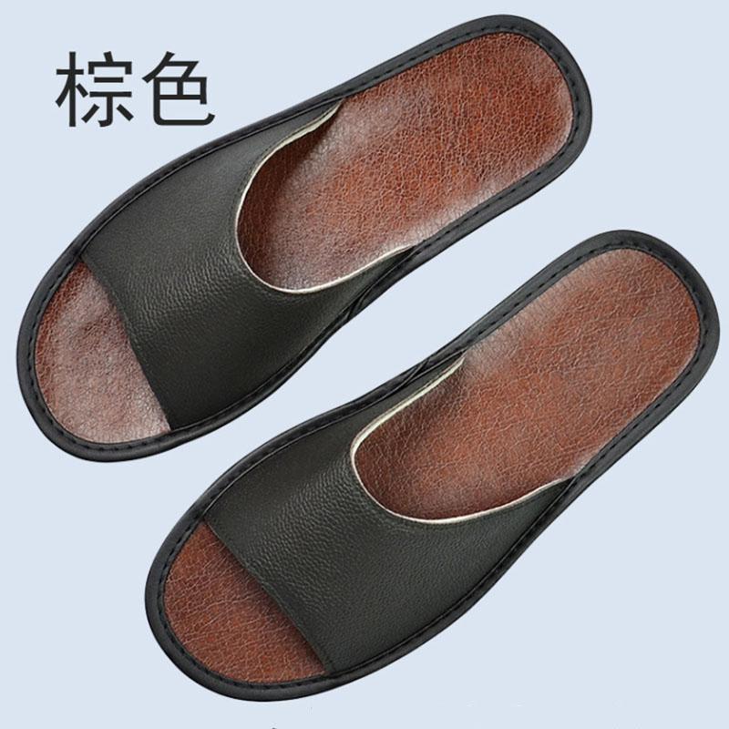 Cow Leather Slippers Big sizes Genuine Homes in indoor slipper summer open toe sandals men women elderly casual Slides shoes