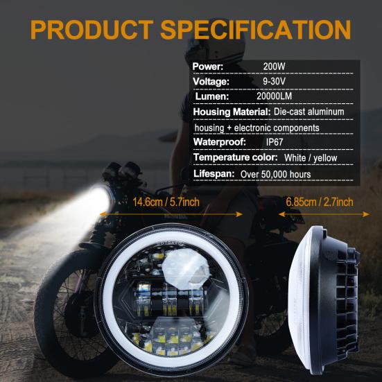 5,75 Zoll LED Motorradscheinwerfer Rund Sealed Beam IP67 Wasserdicht 6000K/3000K Ersatz